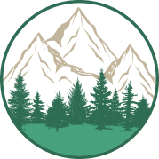 Corporate logo with mountains and trees